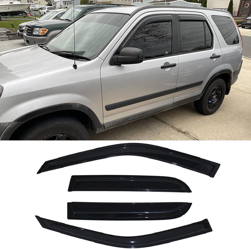 Deebior 94459 Original Side Window Visor Wind Vent Deflector,4pcs Outside Mount Tape-on Shatterproof Dark Smoke Rain Guard,Nice Window Shades fit for 2002-2006 Honda CR-V - Image 1